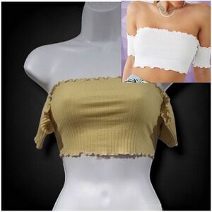 Forever21 Ribbed Lettuce-Edge Crop Top(L030) -size S for Women